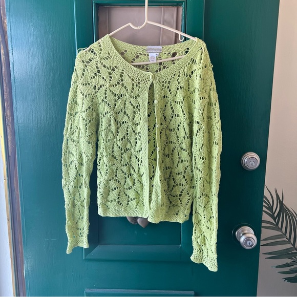 Coldwater Creek Sweaters - Coldwater Creek Leafy Green Lace Cardigan
